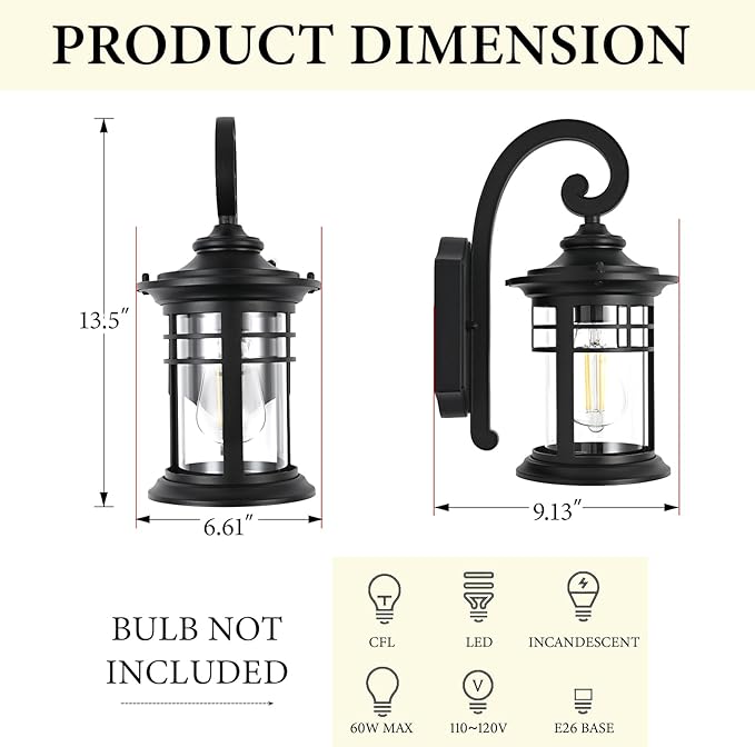 Outdoor Wall Lights Dusk to Dawn Porch Light, Exterior Lighting Fixtures Dawn to Dusk Outdoor Light Fixture Exterior Wall Sconce Lighting for House Patio