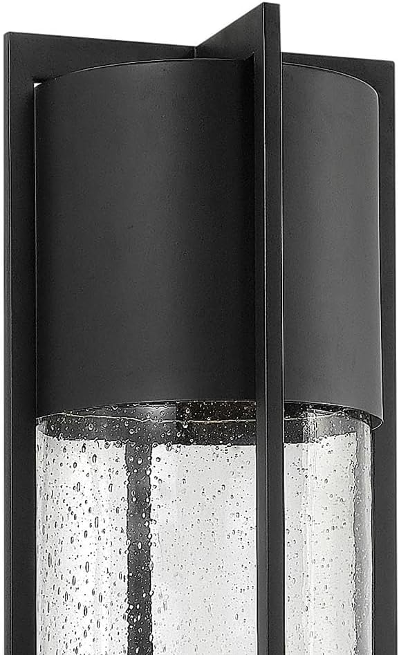 Hinkley Shelter Large Post Top or Pier Mount Outdoor Lantern - Dark Sky, 1-Light, Cylinder, Aluminum, Clear Seedy Glass, Bulb Included - Black Finish