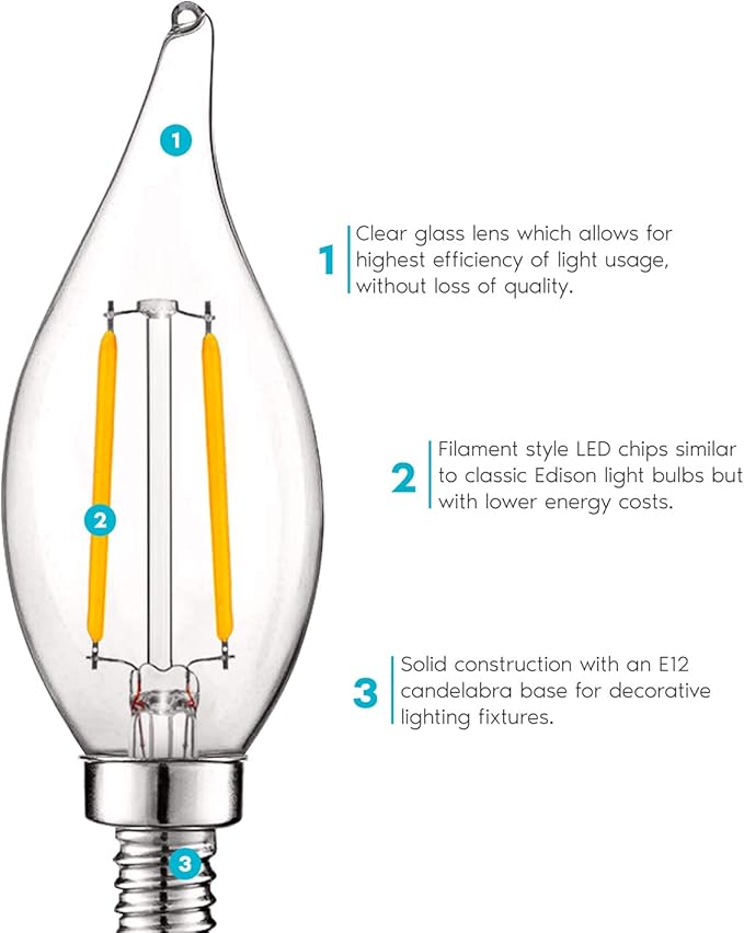 LUXRITE 4W Vintage Candelabra LED Bulbs Dimmable, 400 Lumens, 2700K Warm White, Chandelier Light Bulbs 40W Equivalent, Flame Clear Glass, Filament Candle Bulb, UL Listed, E12 Base (16 Pack)