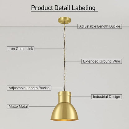 BoostArea Gold Pendant Lights Kitchen Island, 10.6" Large Metal Shade and 70.9'' Adjustable Height, Modern Pendant Lighting Fixtures,Farmhouse Hanging Pendant Light for Kitchen Island/Bar,No E26 Bulb