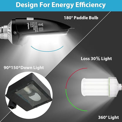 dephen 54W Corn COB LED Light, 7300Lm Directional Bulb with Rotatable E39 Mogul Base, 5000K 180° Paddle Lamps, 36W/45W/54W Tunable, Retrofit 200w Metal Halide for Parking Lot Shoebox Lighting, UL