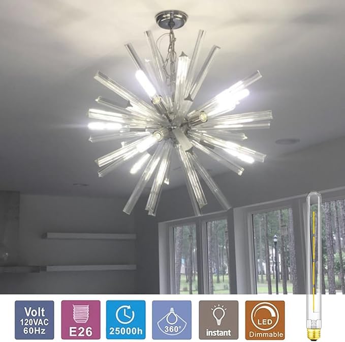 XININSUN T300 Led Bulb, 11.8 Inch Long Tubular Led Light Bulbs, 100Watt Equivalent, 1000lm, Dimmable, Clear Glass, E26 10W T10 LED Edison Tube Lamp Bulb,4 Pack. (6W=60W 4000K)