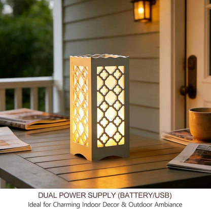 Bright Zeal 9" Tall LED Table Lamp with Flower Shaped Carving (Battery & USB Operated) - LED Desk Lamps Rechargeable with USB Charging Port - White Lamps Decorative Indoor Lights Lights