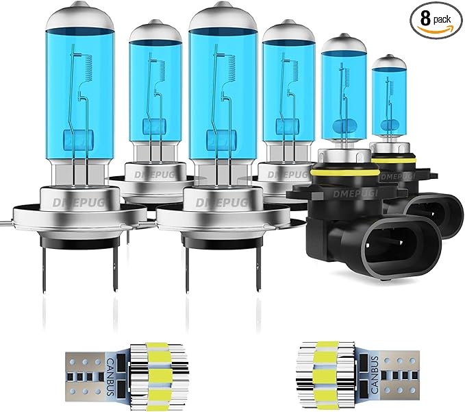 Lights Compatible With Volkswagen Jetta 2007-2014 Headlight Bulbs License Plate Lights, H7 High Beam + H7 Low Beam + 9006 Fog Lights Halogen Light Bulb + License Plate Lights, Pack of 8
