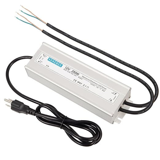 LED Driver 12V250W Waterproof Power Supply IP67 AC90-130V to DC 12V20.8A Converter Switching Power Supply Suitable for Indoor Outdoor LED Light Strip and Any 12V DC High-End Devices
