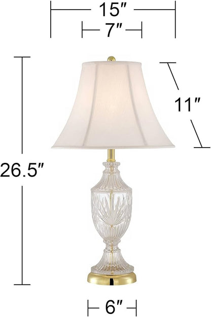 Regency Hill Traditional Glam Luxury Table Lamps 26.5" High Set of 2 Clear Glass Urn Brass Gold Metal White Cream Bell Shade Decor for Living Room Bedroom House Bedside Nightstand Home