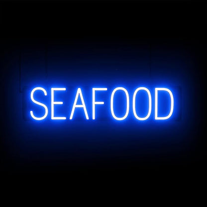 SpellBrite SEAFOOD Sign | Restaurant-Related Sign with Neon Look, Blue LED Light | 28.0" x 6.3"