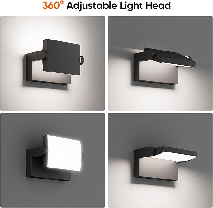 40W LED Outdoor Wall Lights, 5500K Modern Exterior Light Fixtures, IP65 Waterproof Flood Lights, 360 ° Adjustable Head Black Porch Lighting for House (2 Packs)