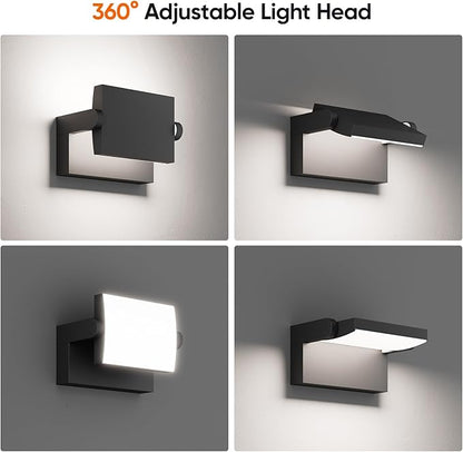 40W LED Outdoor Wall Lights, 5500K Modern Exterior Light Fixtures, IP65 Waterproof Flood Lights, 360 ° Adjustable Head Black Porch Lighting for House (2 Packs)