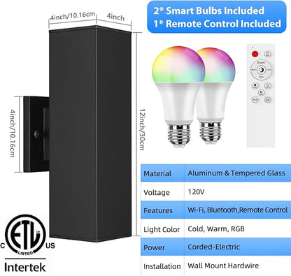 SHIMR Smart Outdoor Lights, RGBCW Color Changing Outdoor Lights, Modern Exterior Lighting Fixture Aluminum with Remote Control, Black Up and Down Lighting for House Compatible with Alexa [ETL Listed]