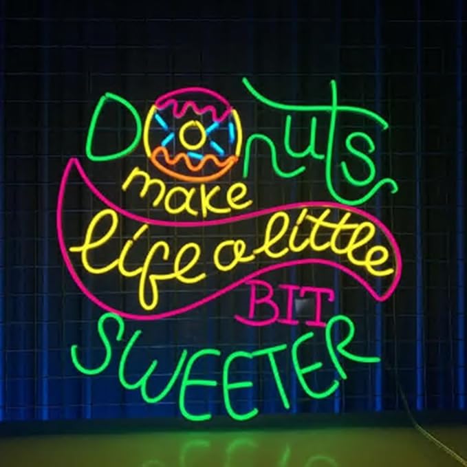 Donuts Make Life A Little Bit Sweeter Neon Light, Donut Neon Sign, Baker Led Light, Bakery Led Sign, Baking Room Wall Decor, Cake Neon Light Size:23inch