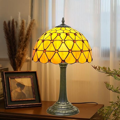 Tiffany Lamp Vintage Bead Orange Table Lamps Bedside for Bedroom Dector Stained Glass Lamps Living Room end Office Kitchen Hotel Bar Farmhouse 12 Inch Aesthetic Nightstand 70s 80s Reading Desk Light
