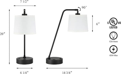 XiNBEi Lighting Black Desk Lamp, Nightstand Lights with USB Port Industrial Adjustable Shaded Table Lamps for Living Room Bedroom Reading Office XB-TL282-MB
