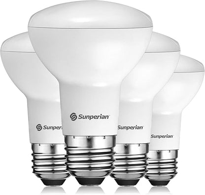 SUNPERIAN BR20 LED Bulb, 6W=50W, 3000K Soft White, 550 Lumens, Dimmable Flood Light Bulbs for Recessed Cans, Enclosed Fixture Rated, Damp Rated, UL Listed, E26 Standard Base (4 Pack)