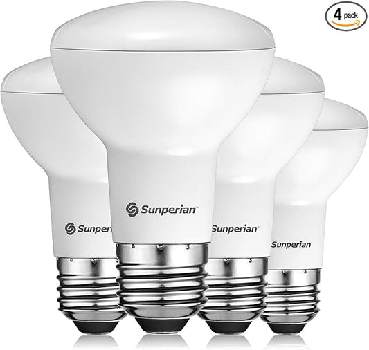 SUNPERIAN BR20 LED Bulb, 6W=50W, 4000K Cool White, 550 Lumens, Dimmable Flood Light Bulbs for Recessed Cans, Enclosed Fixture Rated, Damp Rated, UL Listed, E26 Standard Base (4 Pack)