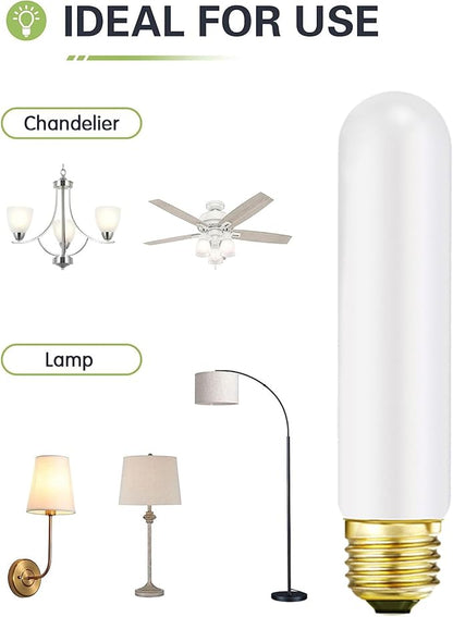 Leools T10 Led Frosted Bulb,e26 Dimmable Tubular LED Light Bulb, 8W Equal 60 watt Light Bulb 3000K Soft White,CRI90+,600LM,E26 Base Matt Opal Porcelain,5.1inches Long Bulbs,6 Packs
