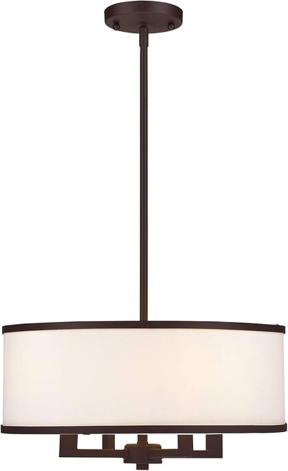 Livex Lighting Fabric Shade 62615-07 Transitional Four Light Pendant from Park Ridge Collection in Bronze/Dark Finish