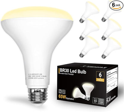 DAYBETTER BR30 LED Light Bulb 65W Equivalent, Dimmable BR30 LED Recessed Light Bulb, 2700K Warm White, 800 Lumens, E26 Standard Base, 80 CRI, Flood Light Bulbs for Bathroom Bedroom Kitchen, 6 Pack