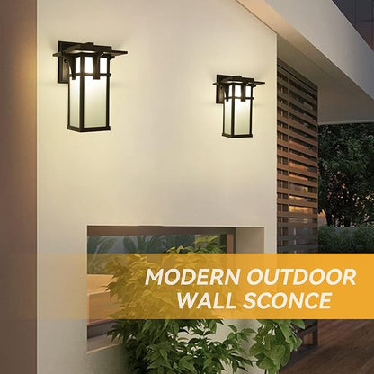 Porch Lights Wall Mount Outdoor Wall Lantern Waterproof Aluminum with Frosted Glass Exterior Light Fixtures Modern Classic Outdoor Wall Lights for Outside House Deck Patio Garage Lighting, Black