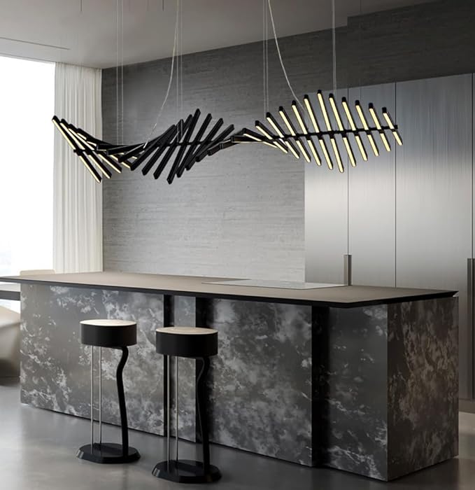 JAYMP Designer Chandelier Modern Dimmable LED Pendant Light, Adjustable Strip Light Bar, Kitchen Island Dining Room Hanging Lamp (Black, 30 Lights)