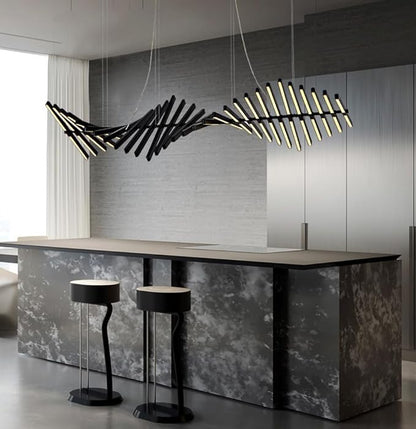 JAYMP Designer Chandelier Modern Dimmable LED Pendant Light, Adjustable Strip Light Bar, Kitchen Island Dining Room Hanging Lamp (Black, 30 Lights)