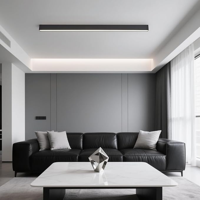 Black ceiling light LED, modern and simple, long strip ceiling surface installation, suitable for living room, bedroom, corridor and kitchen, remote control to switch color and brightness, 39.3 inches