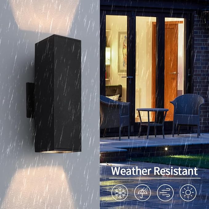 Cerdeco 2 Pack Aluminum Modern Outdoor Wall Light, 13" Exterior Up Down Light Fixtures,Black Front Door Wall Lighting with E26 Sockets [ETL Listed]
