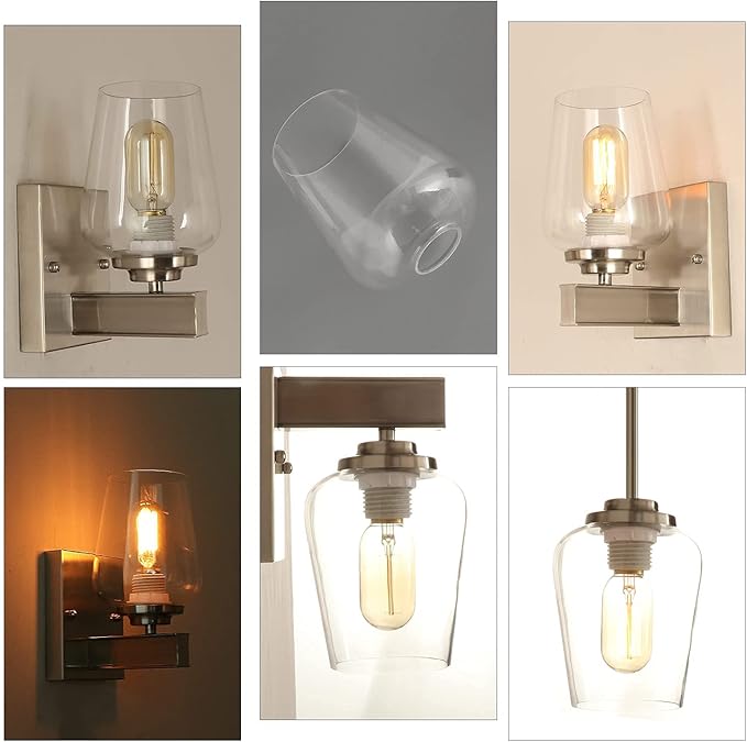 2 Pack Clear Wine Glass Shade, Modern Light Fixture Replacement Globe or Cover with 1-5/8-Inch Fitter for Chandelier Wall Sconce Pendant Light, G0042