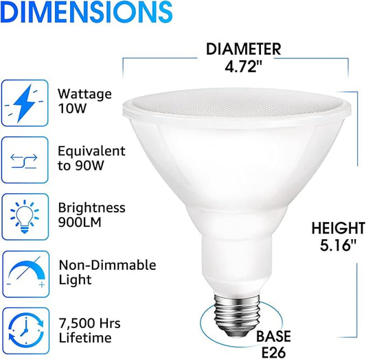 Energetic PAR38 Outdoor LED Flood Light Bulb, 5000K Daylight, 90 Watt Equivalent, Wet Rated, 900LM, E26 Base, Non-Dimmable,12 Pack