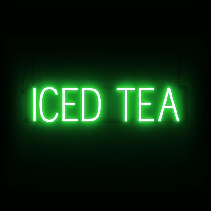 SpellBrite ICED TEA Sign | Cafe-Related Sign with Neon Look, Green LED Light Source | 27.0" x 6.3"