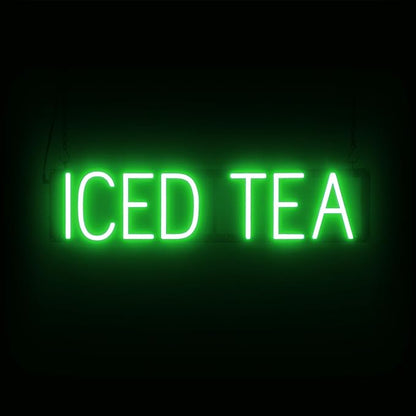 SpellBrite ICED TEA Sign | Cafe-Related Sign with Neon Look, Green LED Light Source | 27.0" x 6.3"
