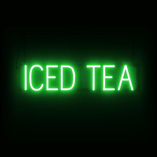 SpellBrite ICED TEA Sign | Cafe-Related Sign with Neon Look, Green LED Light Source | 27.0" x 6.3"