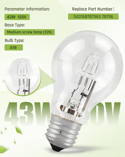 043168787963 78796 Light Bulb 43 Watt A19 Halogen Light 60 Watt Replacement, 6PCS