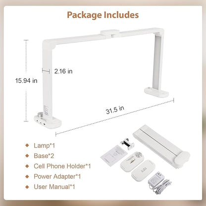 FAHKNS Large Half-Moon Light for Nail Desk, 34IN Foldable LED Lamp with Phone Holder, 3000-6000K Color Temperature Adjustment, 456 Light Beads, Nail Art, Tattooing, Reading, White