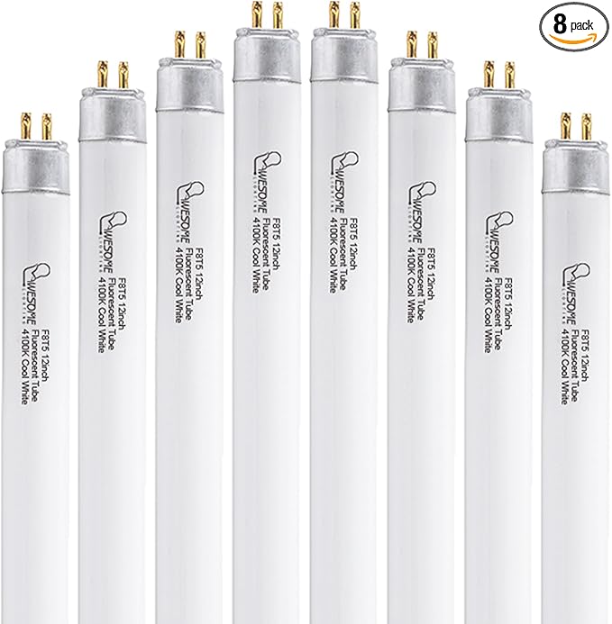 8 Pack 12 Inch F8T5/CW Fluorescent Light Bulb, 4100K Cool White, T5 8 Watts Fluorescent Replacement Bulb for Counter and Cabinet Fixture, G5 Base