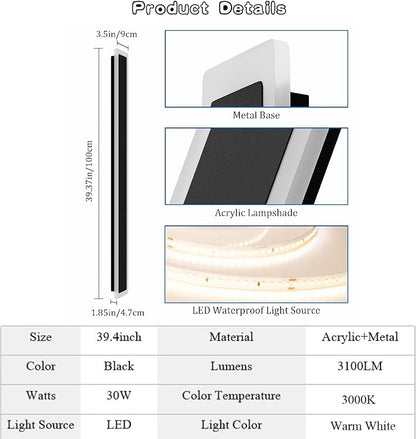 2 Pack 39.4In Long Outdoor LED Wall Light 3000K Modern Exterior Wall Sconce Light IP65 Waterproof for House Porch Courtyard