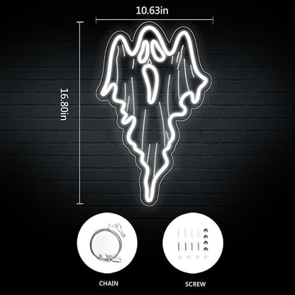 Halloween Decorations Ghost Face LED Neon Sign, Dimmable Neon Light for Game Room Wall Decor Man Cave Birthday Halloween Decor Christmas Gift (16.8in*10.63in)