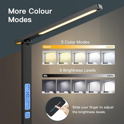 LAOPAO LED Desk Lamp with Wireless Charger: Desk Lamps for Home Office Bedroom, 5 Color Modes & Brightness Dimmable, 2 Night Light