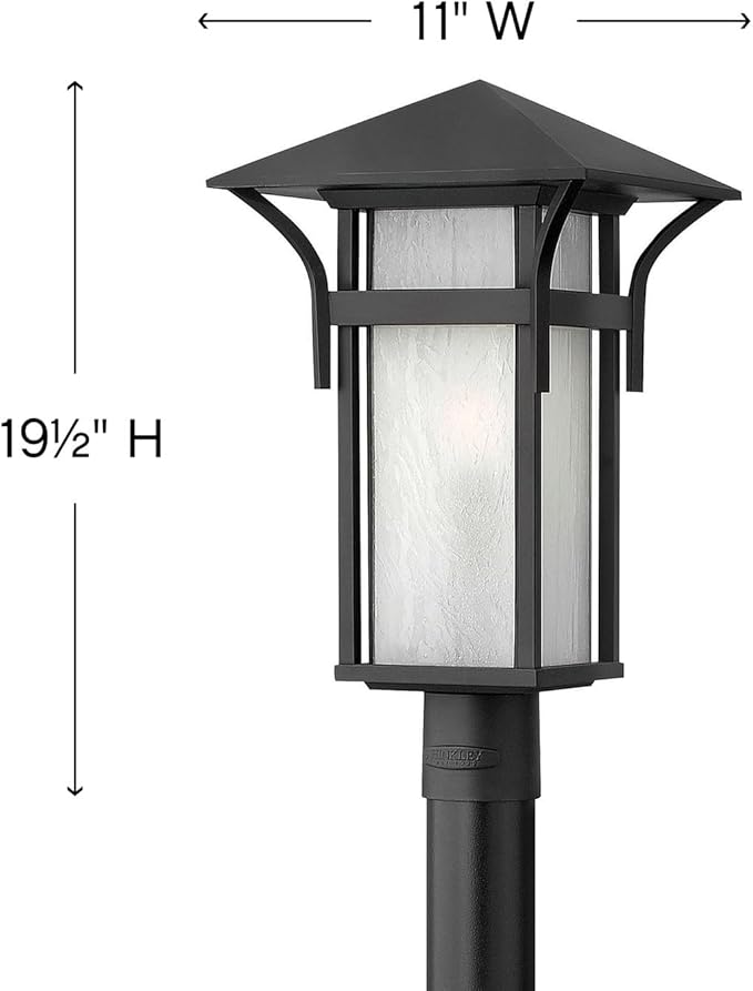 Hinkley Harbor Medium Post Top or Pier Mount Lantern - Estate Series, 1-Light, Craftsman Style, Aluminum, Etched Seedy Bound Glass - Satin Black Finish
