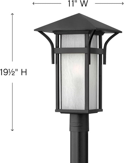 Hinkley Harbor Medium Post Top or Pier Mount Lantern - Estate Series, 1-Light, Craftsman Style, Aluminum, Etched Seedy Bound Glass - Satin Black Finish