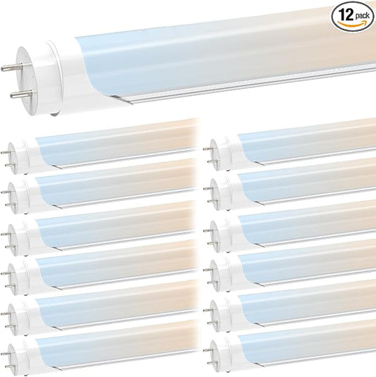 JESLED T8 LED 4FT Tube Lights, Type A+B, 24W, 3200LM, 6CCT 3000K | 3500K | 4000K | 5000K | 6000K | 6500K, Plug and Play or Ballast Bypass, LED Bulbs 4 Foot Replacement, Dual-Ended, Frosted, 12 Pack