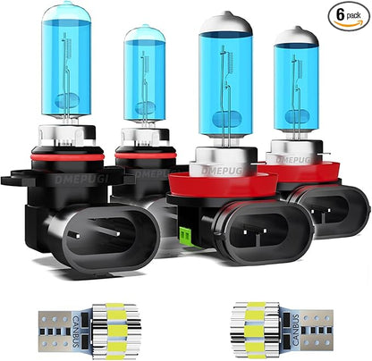 Headlight Bulbs Compatible With Accord 2013-2017 Light Bulb Halogen, 9005/H10/HB3 + H11/H8/H9 High Low Beam,T10 License Plate Lights, Super Bright 6000K White,Pack of, 6