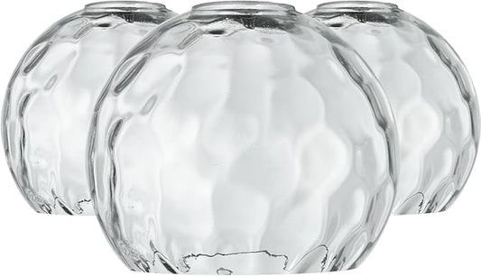 3 Pack Fixture Replacement Globe Shade, 6 Inch Diameter, E26 Base Clear Hammered Glass, Glass Globe Lampshade Cover for Pendant Wall Sconce Chandelier Vanity Light