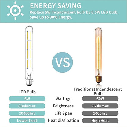 Leools 8W Dimmable Edison Led Tubular Bulb T10/T30,75 Watt Incandescent Bulb Equivalent, T10 Tube Edison Style LED Filament Bulb, 4000K Daylight Glow,8.9inch(225mm),4-Pack.