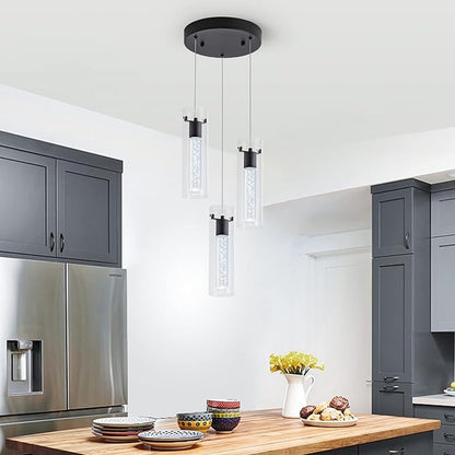 Kitchen Lighting Pendant, Modern Pendant Light with Black Finish, Pendant Lights for Kitchen Island Restaurant, Dining Room(3 Light)