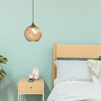 7.8 Inches Amber Glass Globe Pendant Lights Fixtures E26 Modern Farmhouse Glass Ball Pendant Lighting with Gold Brass Finish (Amber)