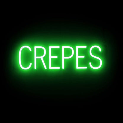 SpellBrite CREPES Sign | Restaurant-Related Sign with Neon Look, Green LED Light | 23.2" x 6.3"