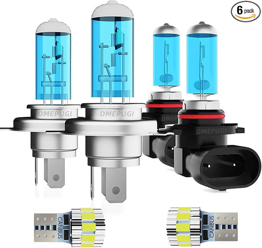 Compatible With Toyota Yaris 2004-2005 Halogen Headlight Bulbs,9003 High Low Beam + 9006 Fog Lights Halogen Light Bulb + License Plate Lights, Pack of 6