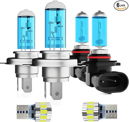 Compatible With Toyota Sequoia 2001-2007 Halogen Headlight Bulbs,9003 High Low Beam + 9006 Fog Lights Halogen Light Bulb + License Plate Lights,Super Bright 6000K White,Pack of 6