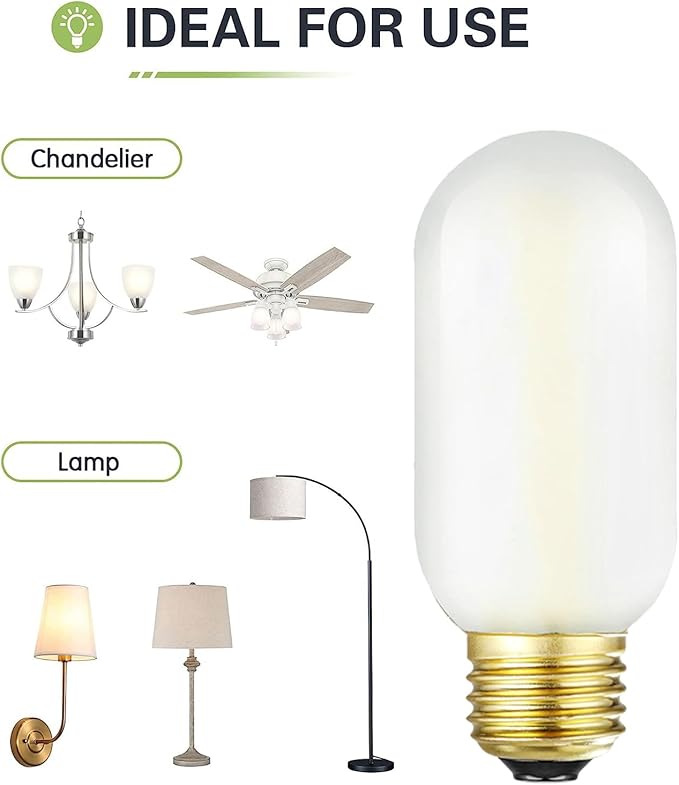 Leools T14 LED Bulb,6W E26 LED Bulb Dimmable Equivalent E26 Bulb 60 Watt,Soft White 3000K E26 Edison Bulb,Frosted Glass AC120V,600lm,CRI90,Tubular Light Bulb,Pack of 6